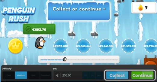 Penguin Rush मल्टीप्लायर स्क्रीन - जीत बढ़ते देखें